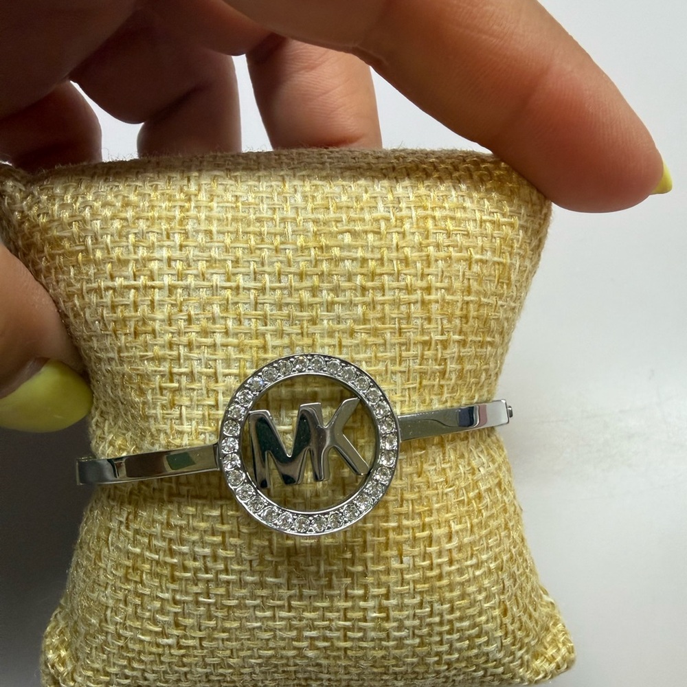 Michael Kors Silver Crystal MK Logo Bangle Bracelet